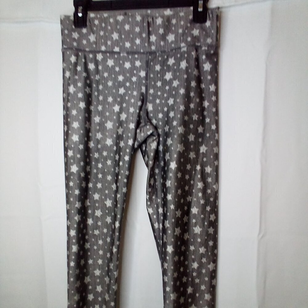 Terez New York Pants Leggings Women M Cropped Stars Metallic Silver White